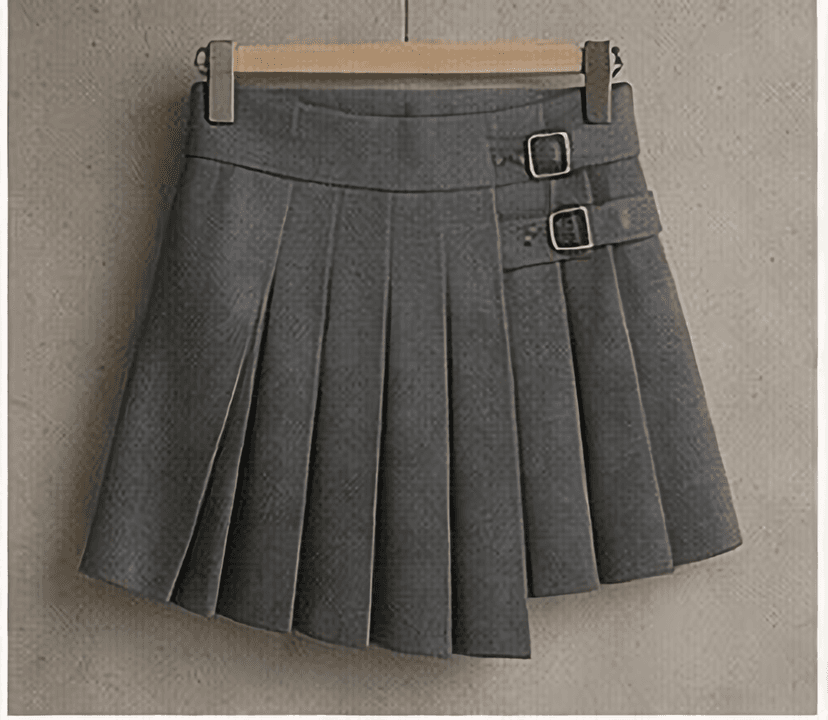 バックルプリーツミニスカート（グレー）