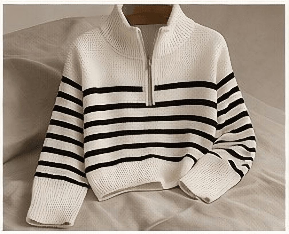 ハーフジップボーダーニット（アイボリー×ブラック）