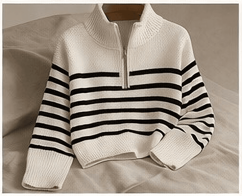 ハーフジップボーダーニット（アイボリー×ブラック）