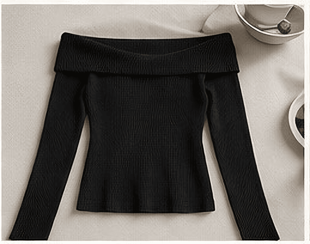 オフショルダーリブニット（ブラック）